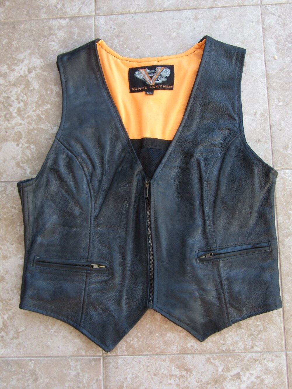 Vance Leathers Black Leather Moto Vest XL